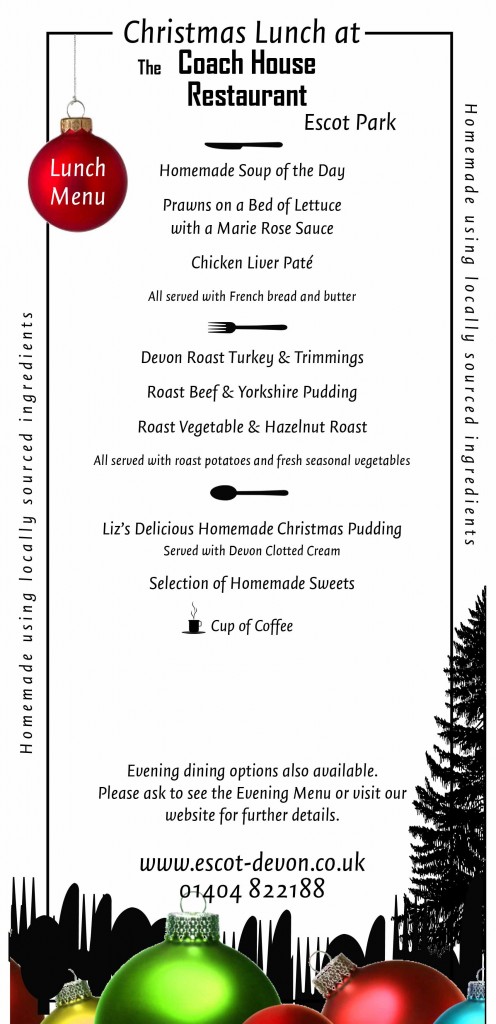 christmas lunch menu exeter devon